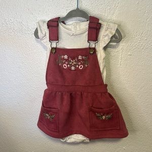 Carters 2pc Pink & White Jumper Floral Detail Girls White Bodysuit BowRuffle 12m